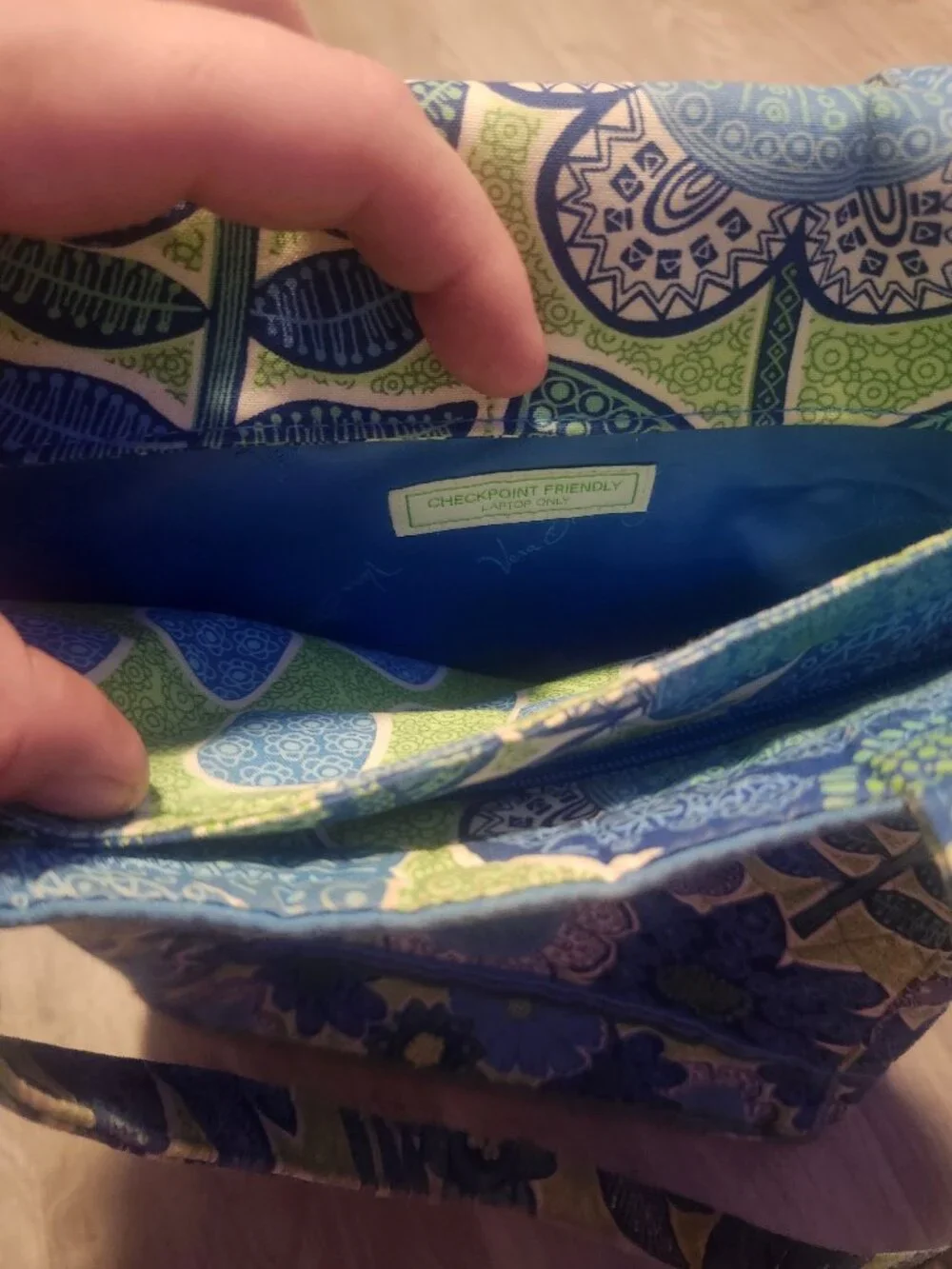 Vera Bradley Doodle Daisy Cotton Laptop Tote Bag Retired Pattern Blue Green EUC